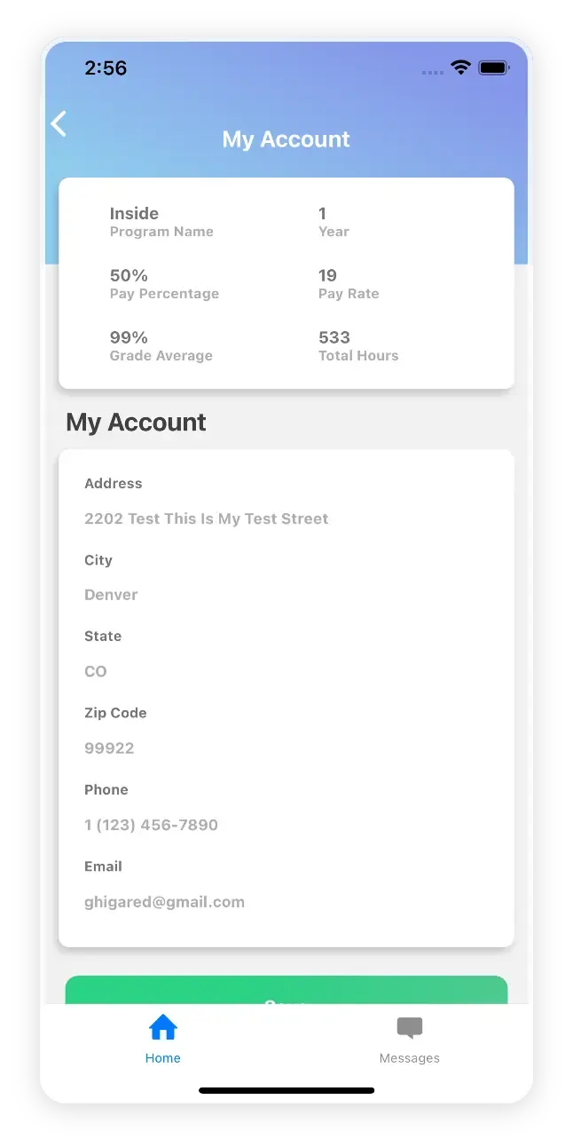Mobile App My Account view